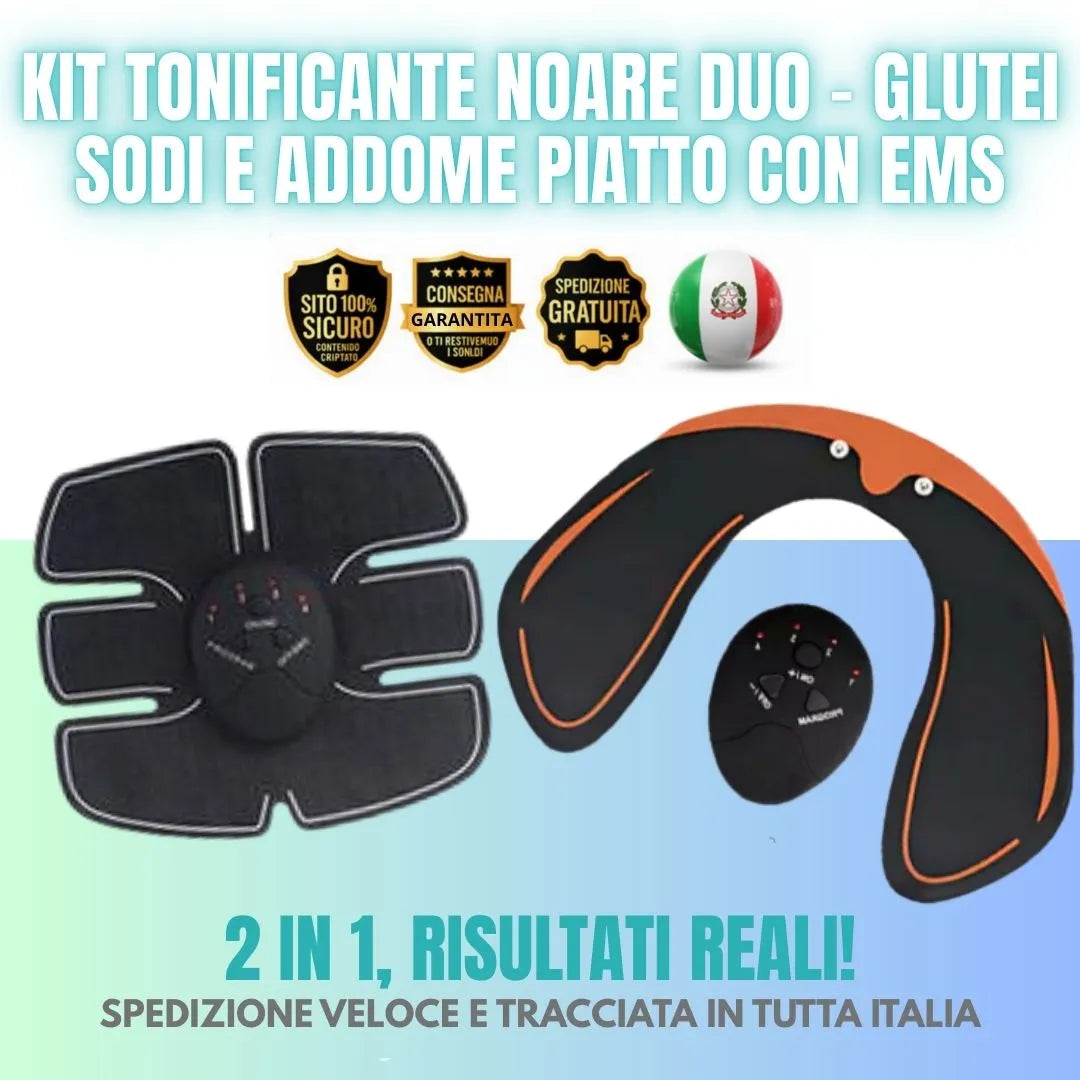Kit Tonificante Noare Duo – Glutei Sodi e Addome Piatto con EMS – 2 in 1, Risultati Reali!