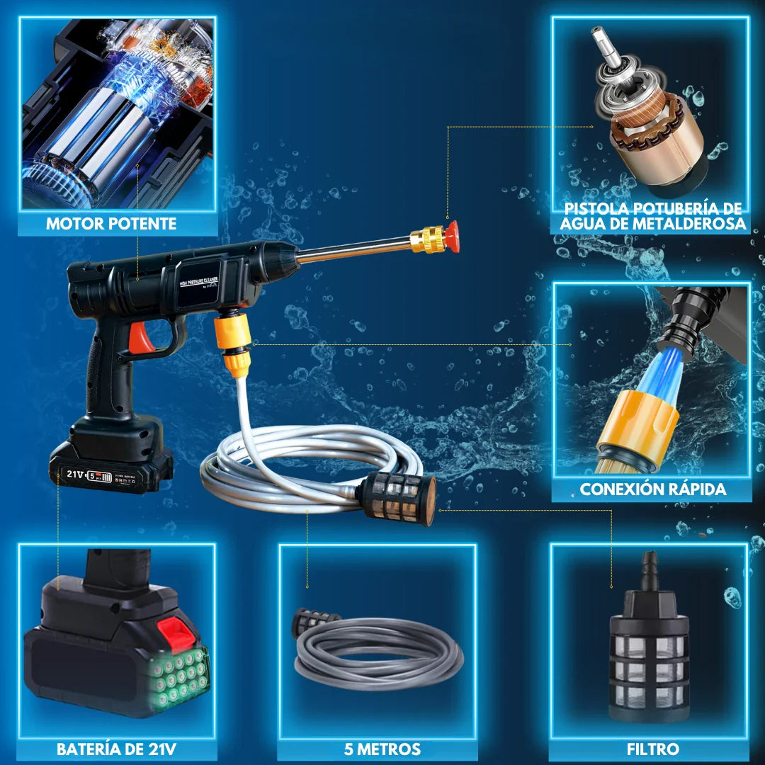 AquaJet Pro™ – Hidrolimpiadora de Alta Presión Inalámbrica 21V | + 1 Batería + Maleta GRATIS | Noare