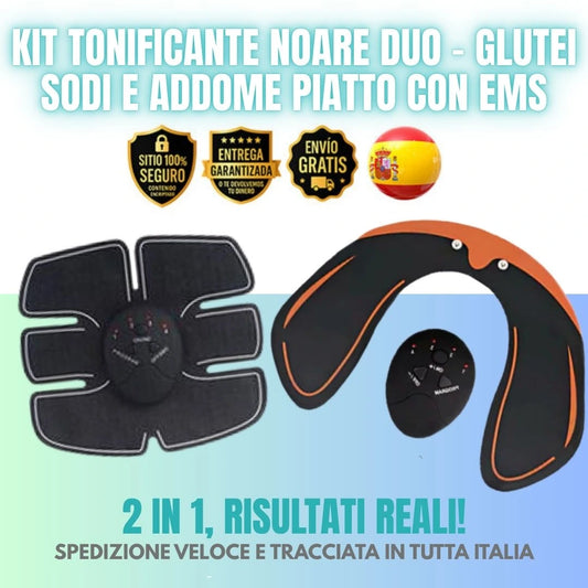 Kit Tonificante Noare Duo – Glutei Sodi e Addome Piatto con EMS – 2 in 1, Risultati Reali!