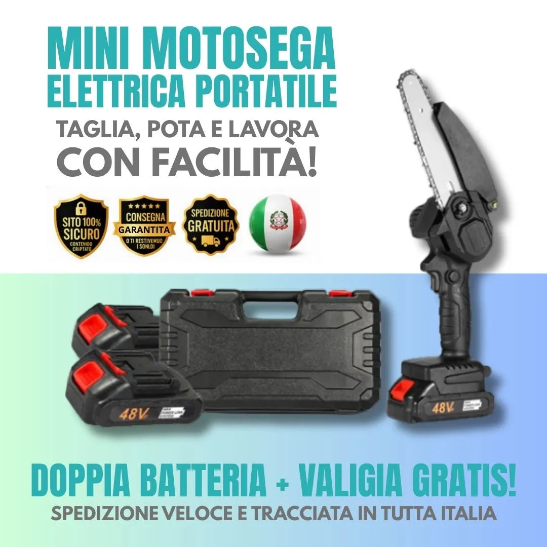 Mini Motosega Elettrica Portatile da 48V | + 1 Batteria + Custodia Per il Trasporto GRATUITA | Noare