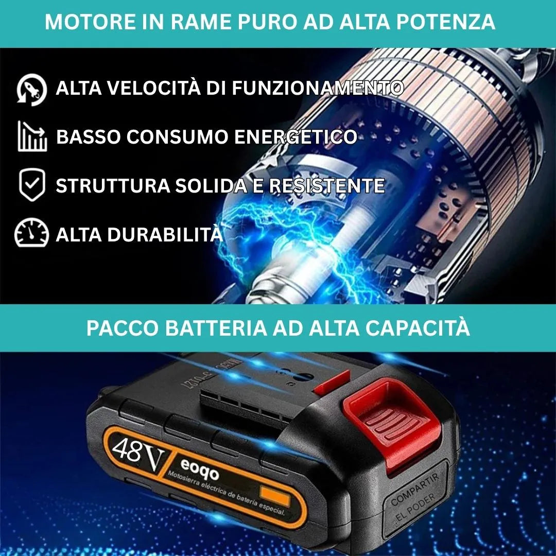 Mini Motosega Elettrica Portatile da 48V | + 1 Batteria + Custodia Per il Trasporto GRATUITA | Noare