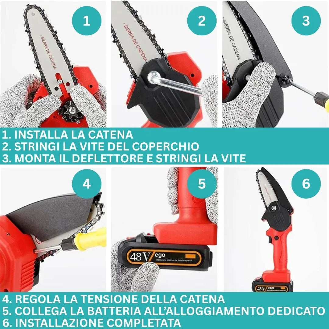Mini Motosega Elettrica Portatile da 48V | + 1 Batteria + Custodia Per il Trasporto GRATUITA | Noare