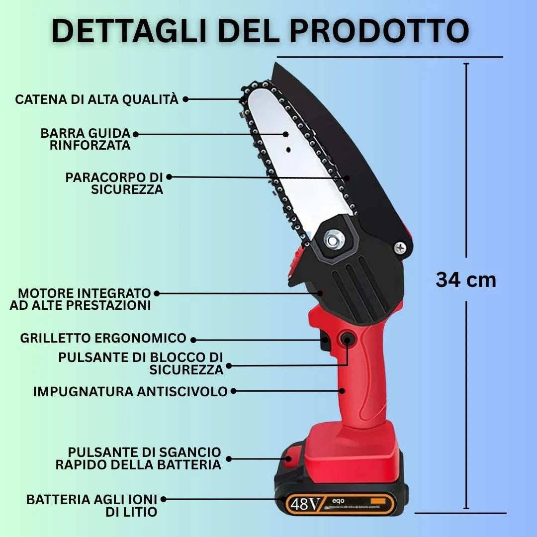Mini Motosega Elettrica Portatile da 48V | + 1 Batteria + Custodia Per il Trasporto GRATUITA | Noare