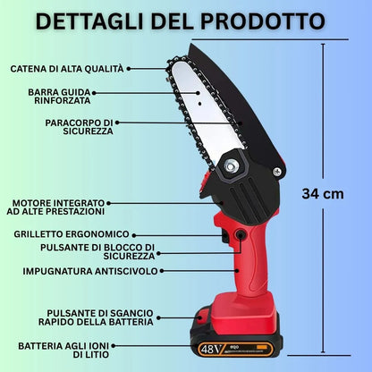 Mini Motosega Elettrica Portatile da 48V | + 1 Batteria + Custodia Per il Trasporto GRATUITA | Noare