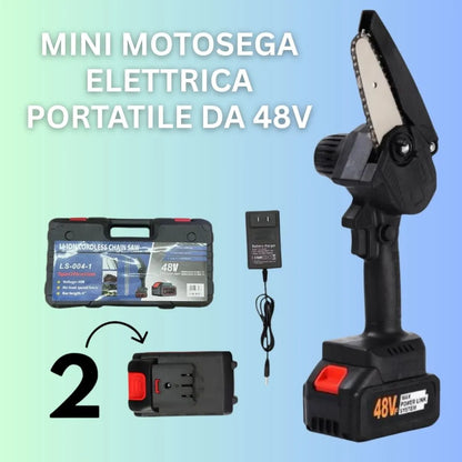 Mini Motosega Elettrica Portatile da 48V | + 1 Batteria + Custodia Per il Trasporto GRATUITA | Noare