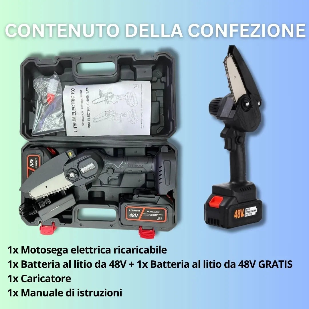 Mini Motosega Elettrica Portatile da 48V | + 1 Batteria + Custodia Per il Trasporto GRATUITA | Noare